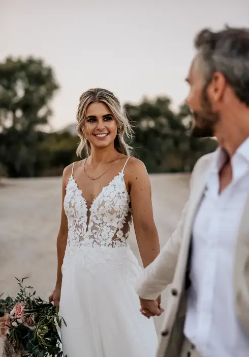 Bride and groom share an intimate moment during their Mallorca wedding at Las barracas